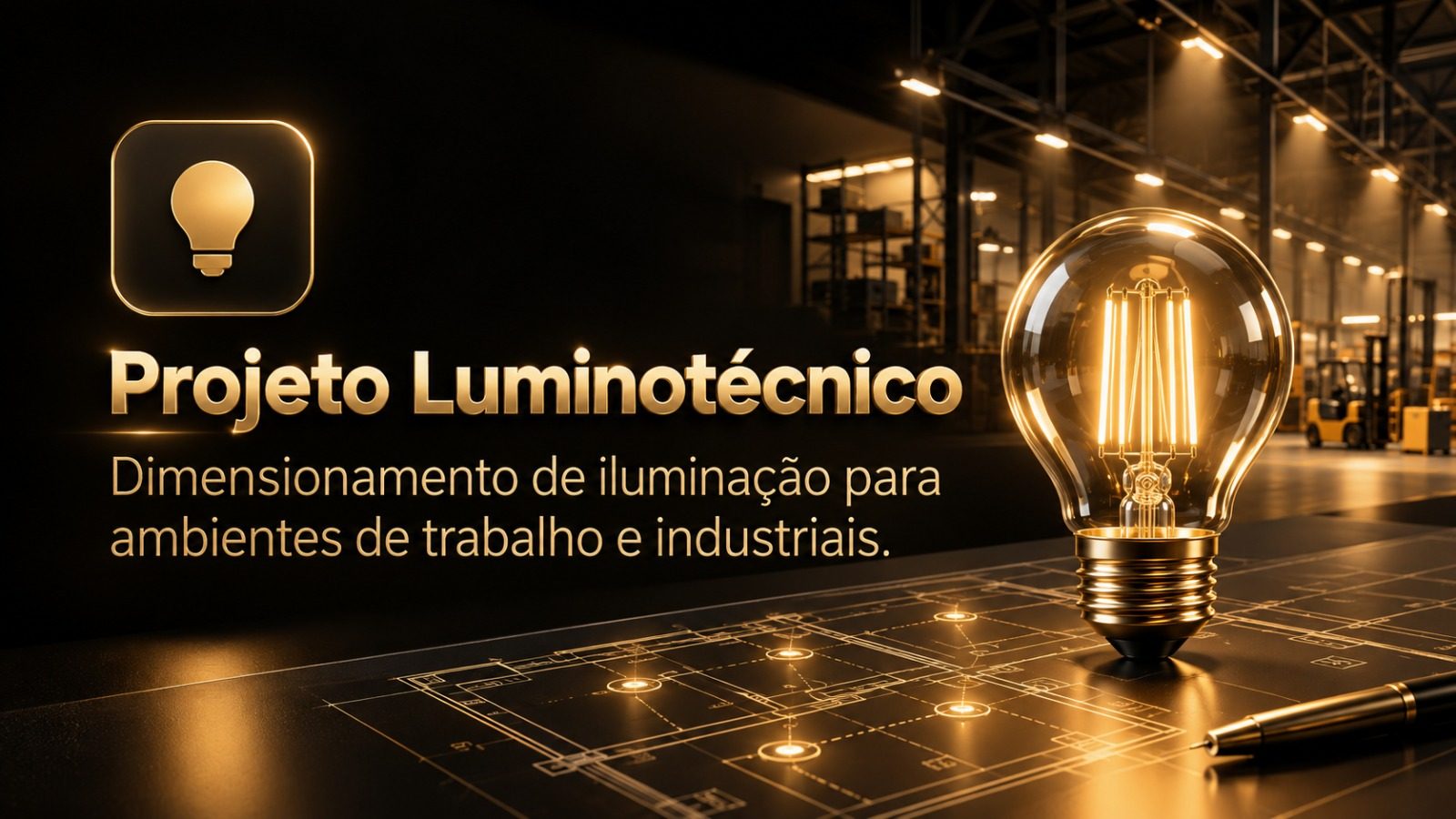 Projeto Luminotécnico — dimensionamento de iluminação para ambientes de trabalho e industriais.
